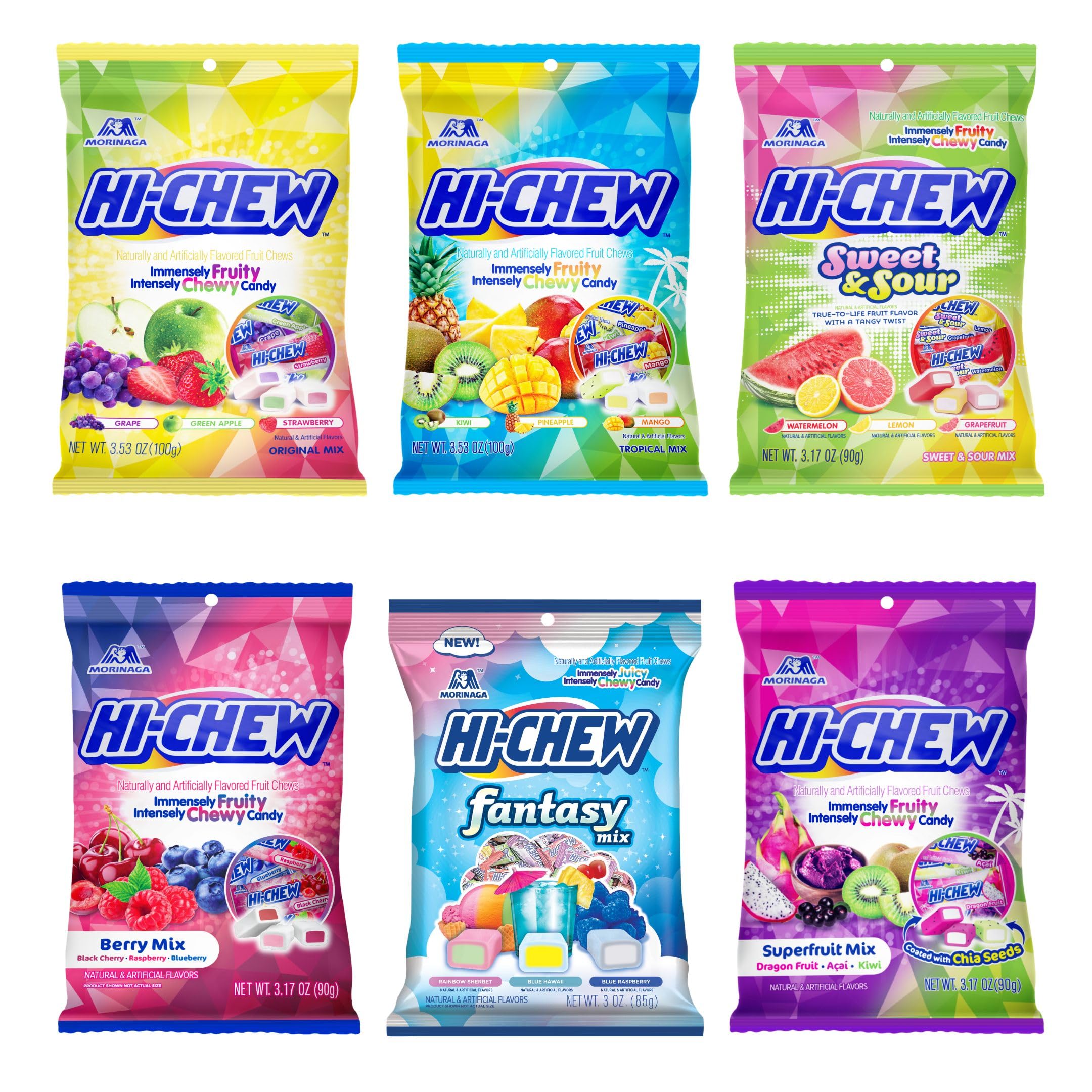 HI-CHEW Variety Mix, Pack of 6 Bags - 17 Flavor Assort Sweet and